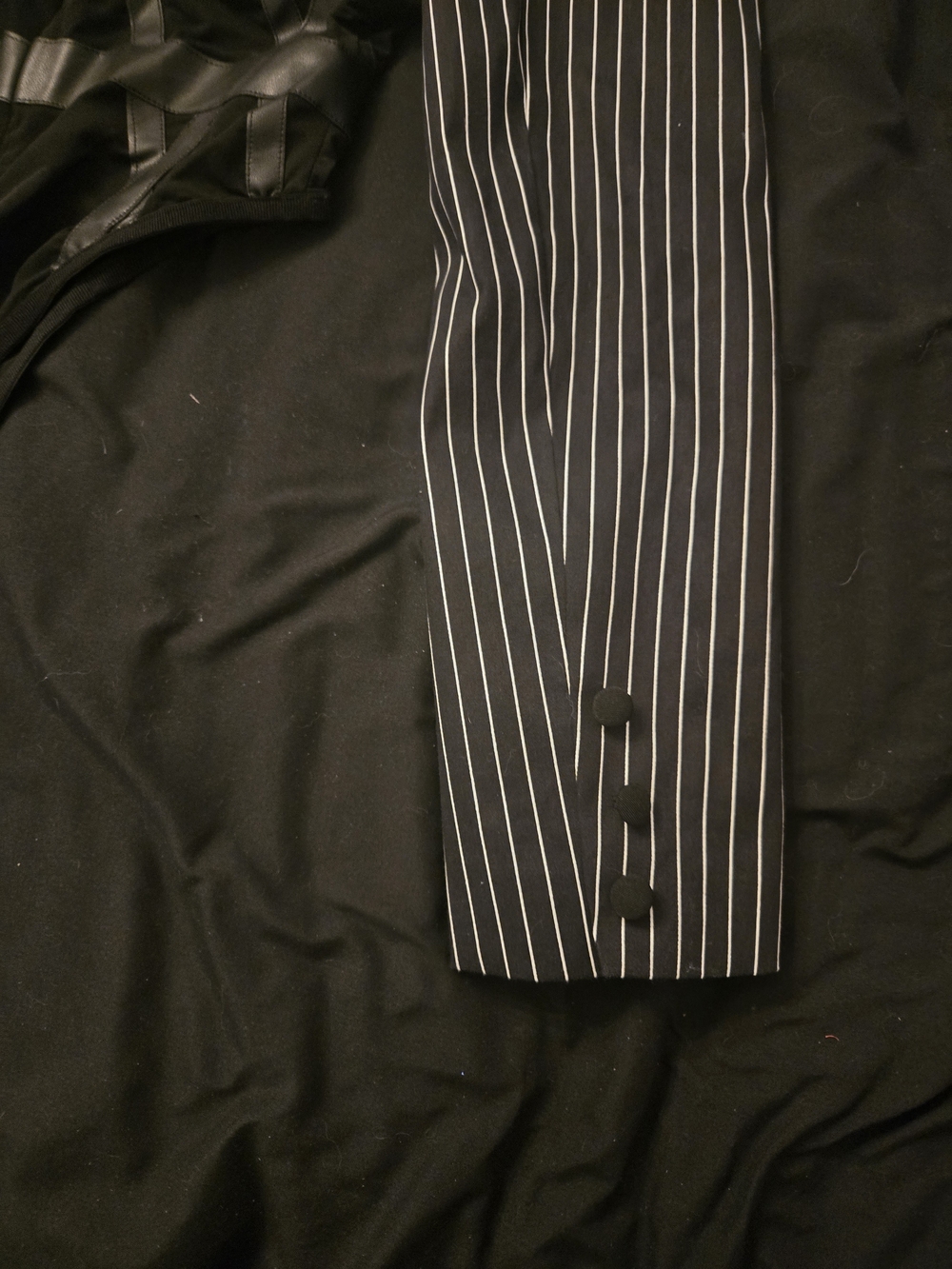 AKIRA Black Pinstripe Long Sleeve Bodysuit with White Spiral Appliqué - Picture 8 of 10